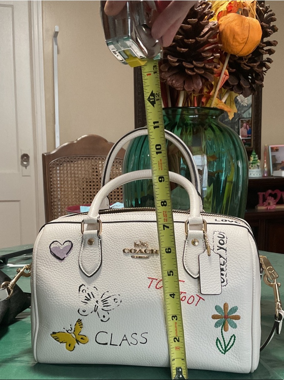 Coach Rowen Cream Leather Doodle Satchel with Floral and Butterfly Accents - Picture 11 of 13